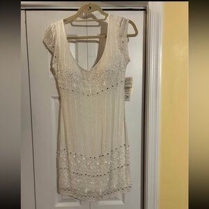 Scala Ivory 100% Silk Beaded Dress